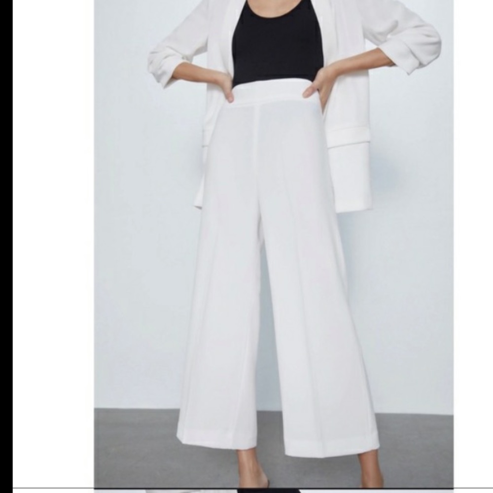 Zara white wide leg crop pant size small
